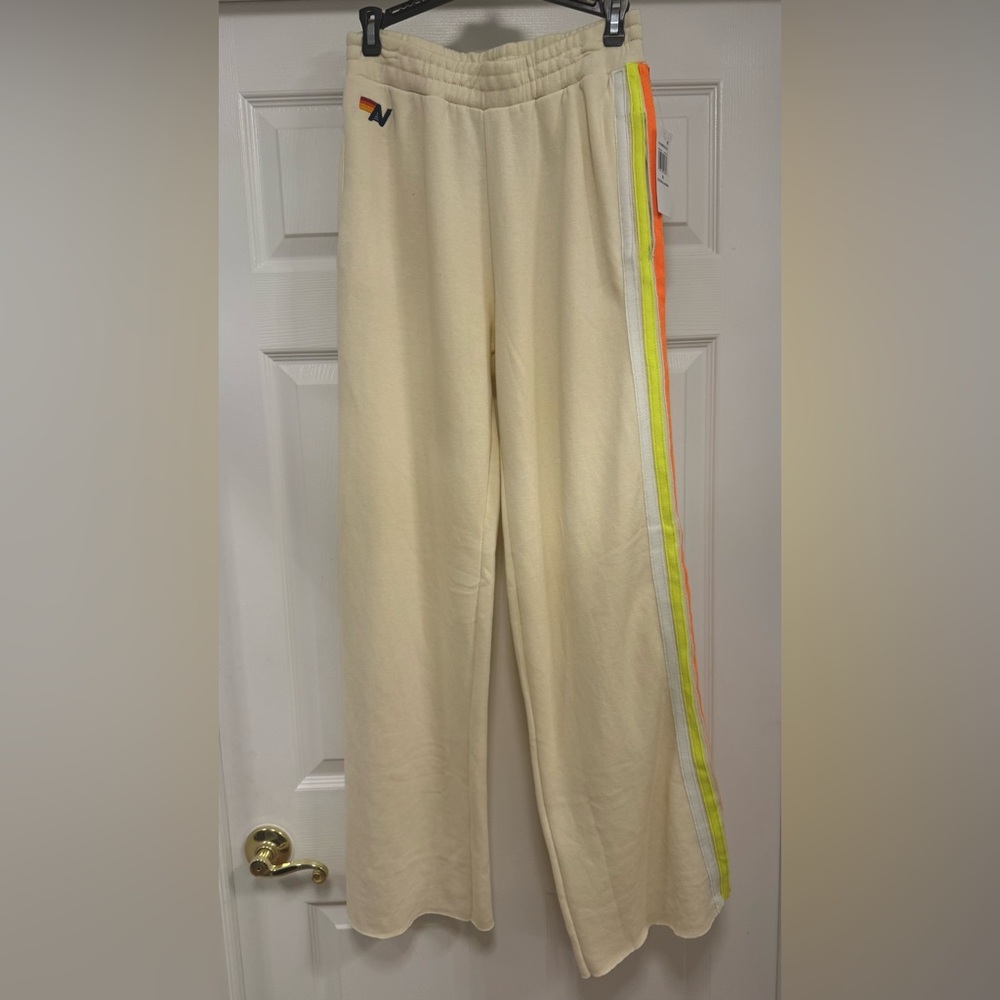NWTA Aviator Nation Cream Lounge Pants with Neon Stripes- Medium - Picture 2 of 16